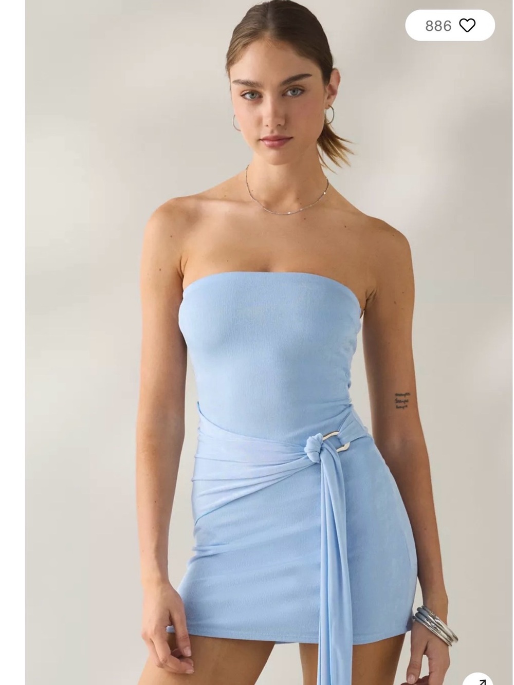 UO South Beach Siren Slinky O-Ring Belted Strapless Mini Dress